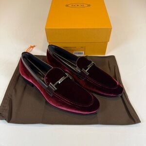 Tod’s Velvet T Loafers Red Size 7.5UK / 9.5US Brand New In Box MSRP $995